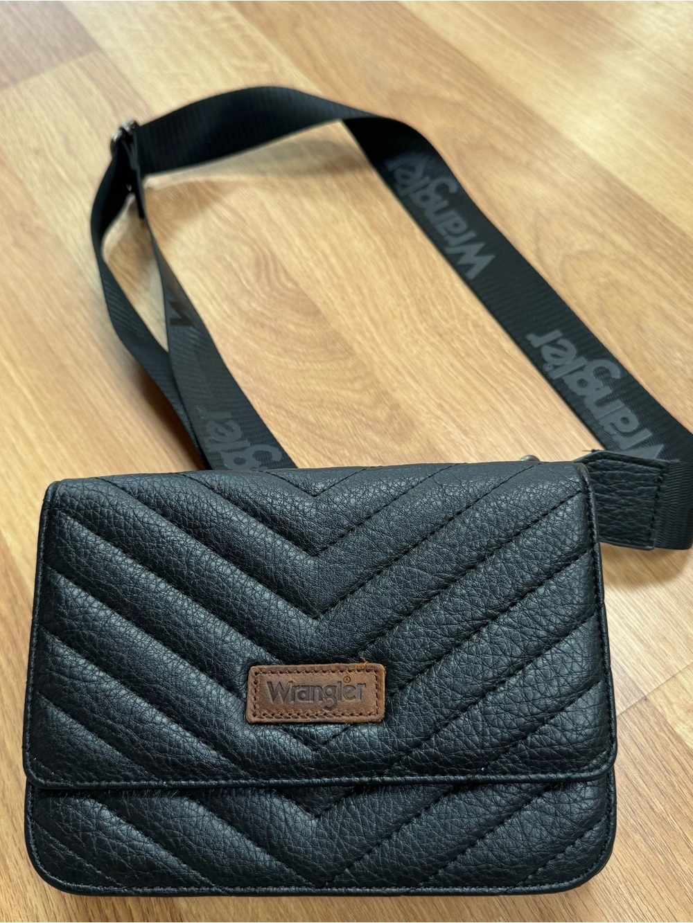 Wrangler Black Quilted Crossbody with Branded Strap